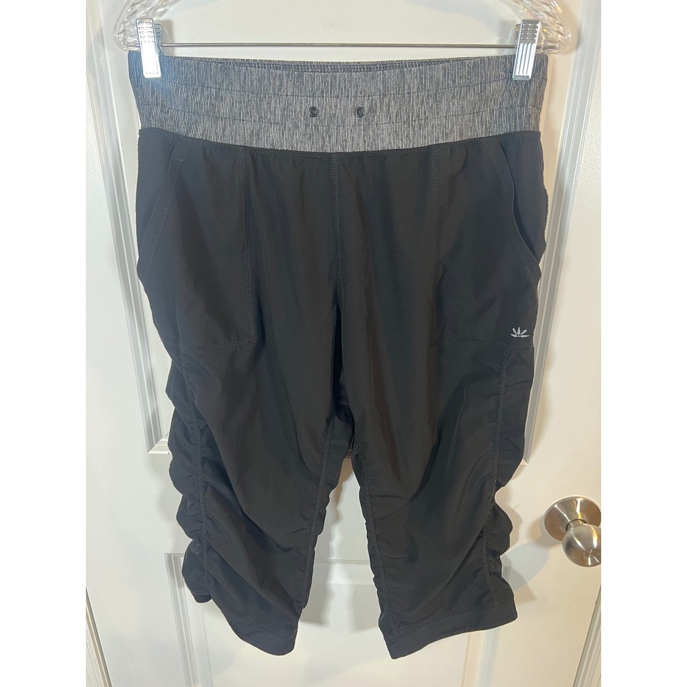 Lukka Womens Capri Pants Ruched Leg Detailing Black Size M